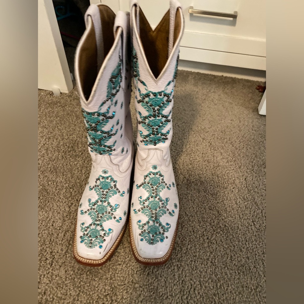White and Blue Ferrini Cowboy Boots